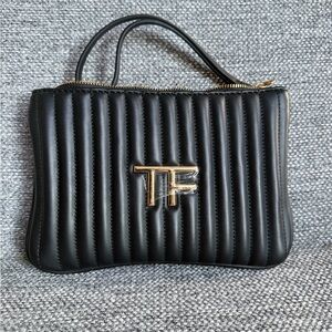 Tom Ford Black Quilted Wristlet with Gold TF Emblem